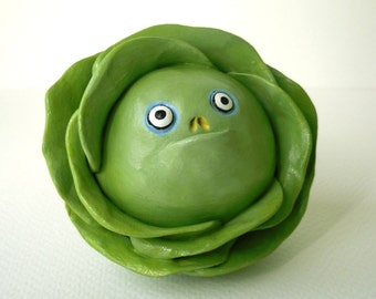 Polymer Clay Vegetable Sculpture - Funny Cabbage Decor - Custom Cabbage Figurine - Halloween Decor - Fake Food Decor - Veggie Figurine