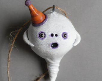 Spooky Ghost Figurine: Polymer Clay Halloween Ornament