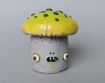 Polymer clay mushroom, spooky mushroom decor, kawaii mushroom, clay mushroom figurine, creepy cute, tiny mushroom sculpture, zombie mushroom