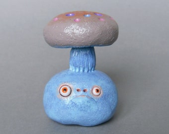 Kawaii mushroom figurine, mushroom monster, polymer clay mushroom, creepy cute mushroom, dark cottagecore, cute mushroom sculpture OOAK