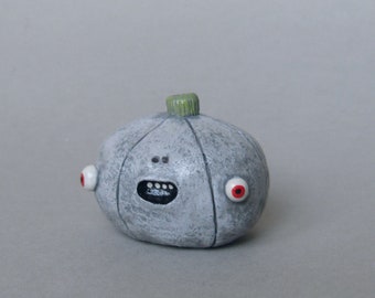 Polymer Clay Pumpkin Decor - Creepy Cute Pumpkin Figurine - Clay Pumpkin Sculpture - Gray Pumpkin Decor - Spooky Halloween Decoration - OOAK