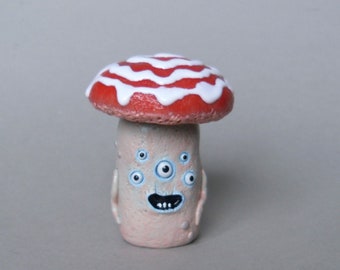 Clay mushroom monster, mushroom figurine, creepy cute mushroom, zombie sculpture, mushroom zombie figurine, alien mushroom figurine OOAK