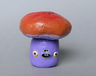 Mushroom figurine, spooky mushroom sculpture, creepy cute mushroom, amanita mushroom decor, purple mushroom monster, dark cottagecore decor