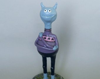 Polymer Clay Monster Art Doll: Spooky Cottagecore Decor