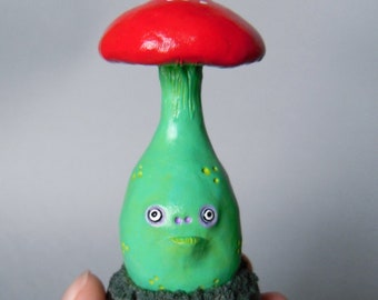 Polymer clay mushroom figurine, fairy garden decor, spooky mushroom decor, Halloween mushroom decor, creepy cute mushroom sculpture OOAK