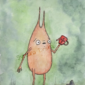 Monster Zeichnung, original Aquarell Illustration, gruselige Fantasie Kreatur, gruselige Monster Illustration, Cottagecore Dekor OOAK