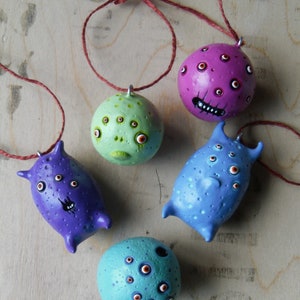 Polymer clay ornament, monster ornament, Christmas tree ornament, spooky home decor, creepy cute monster, clay monster, alien figurine OOAK