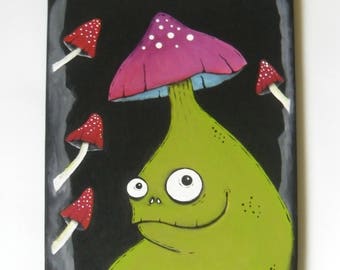 Original Acrylic Painting on Canvas - Acrylic Monster Painting - Mushroom Home Decor - Contemporary Wall Art - Funny Monster Painting - OOAK