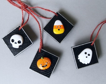Halloween Ornament, Spooky Critter Decor, Ghost, Pumpkin, Skull, Candy Corn