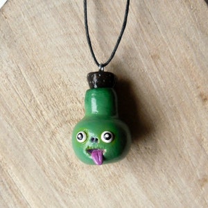 Polymer Clay Pendant Green Potion Bottle Necklace Magical Potion Pendant Whimsical Jewelry Tiny Bottle Pendant Halloween Jewelry image 1
