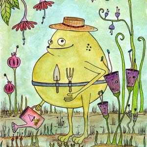 Original Watercolor Painting: Mr. Terence Turnip, Fantasy Gardener