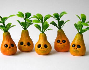 Polymer Clay Pumpkin Sculpture - Halloween Pumpkin Decor - Tiny Orange Pumpkin Figurine - Fall Home Decor - Spooky Pumpkin Figurine - OOAK