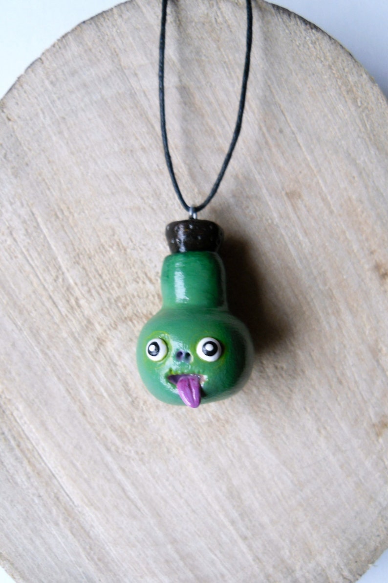 Polymer Clay Pendant Green Potion Bottle Necklace Magical Potion Pendant Whimsical Jewelry Tiny Bottle Pendant Halloween Jewelry image 2