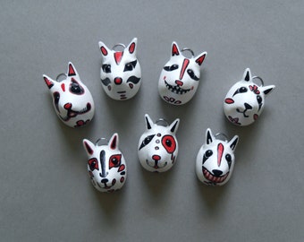 Kitsune mask, clay fox pendant, fox spirit, kitsune mask pendant, creepy cute, spooky pendant, werewolf pendant, kitsune fox ornament OOAK