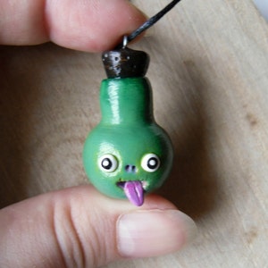 Polymer Clay Pendant Green Potion Bottle Necklace Magical Potion Pendant Whimsical Jewelry Tiny Bottle Pendant Halloween Jewelry image 4