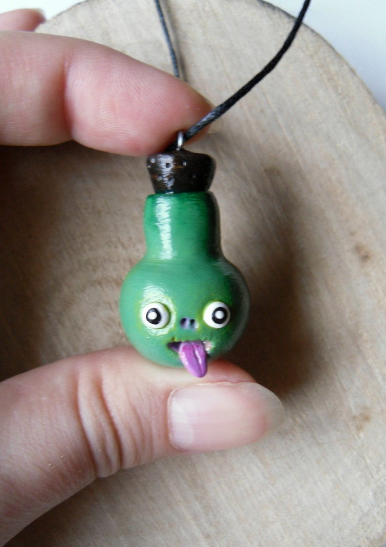 Polymer Clay Pendant Green Potion Bottle Necklace Magical Potion Pendant Whimsical Jewelry Tiny Bottle Pendant Halloween Jewelry image 4