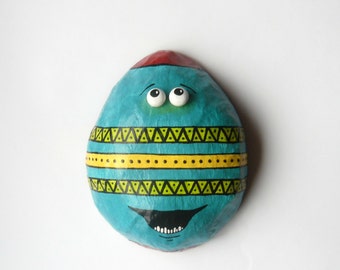 Easter Egg Decor - Frederick The Easter Egg - Mixed Media Sculpture - Paper Mache Wall Decor - Paper Egg - Paper Decor OOAK