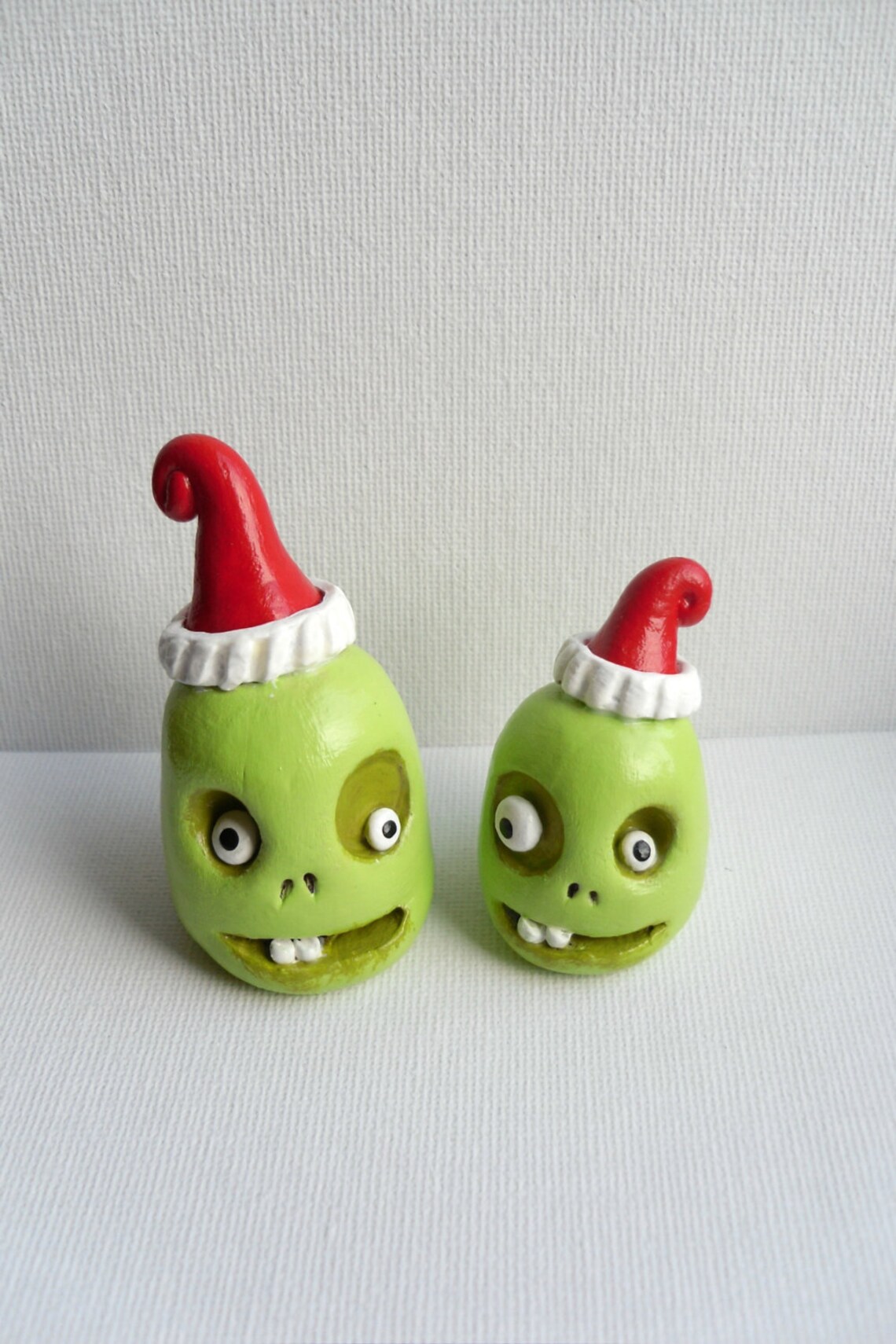 Polymer Clay Sculpture Zombie Heads in Santas Hats Etsy