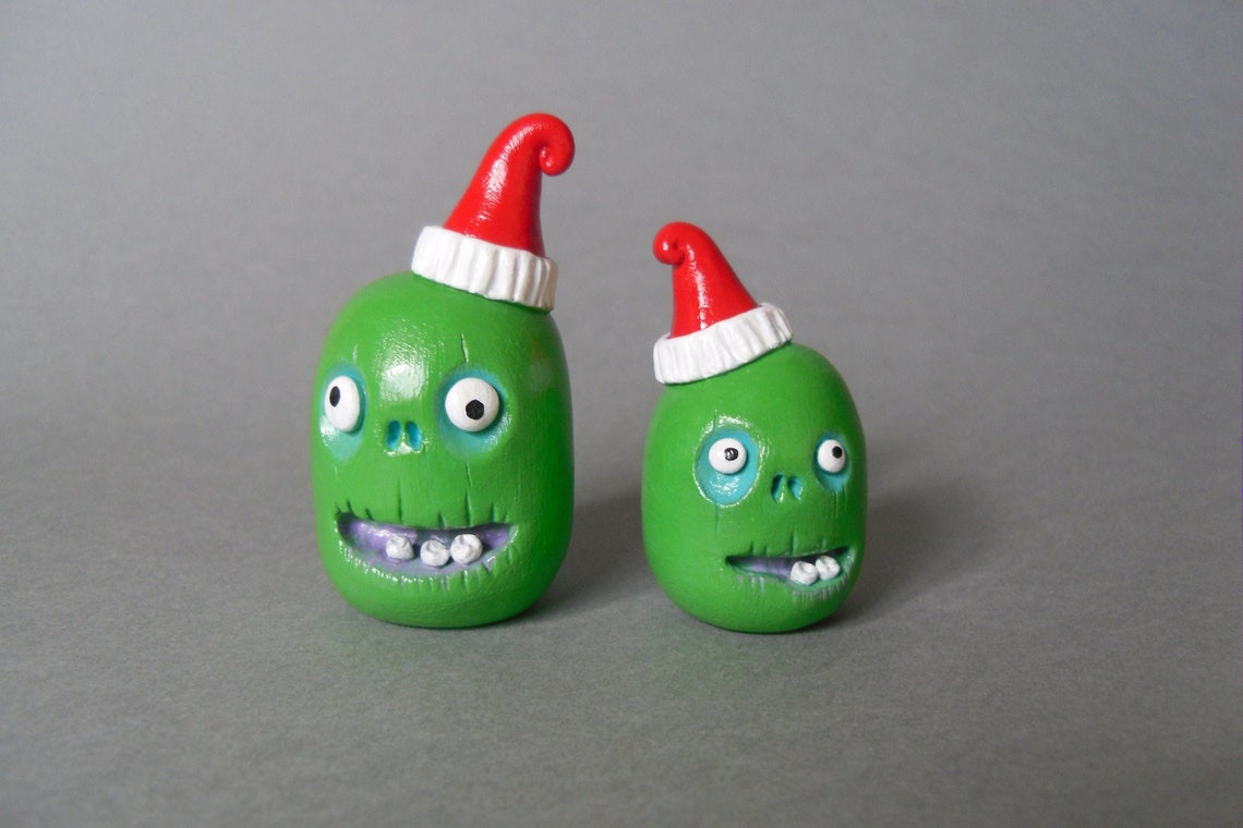 Polymer Clay Sculpture Zombie Heads in Santas Hats Etsy