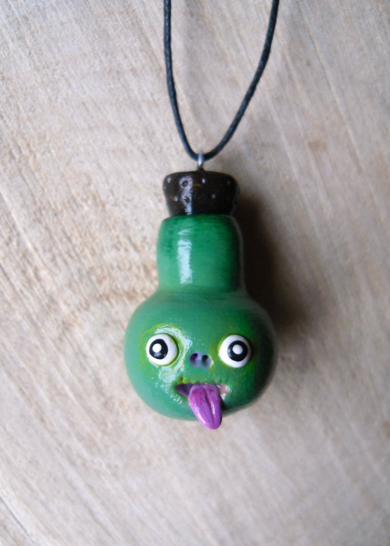 Polymer Clay Pendant Green Potion Bottle Necklace Magical Potion Pendant Whimsical Jewelry Tiny Bottle Pendant Halloween Jewelry image 3