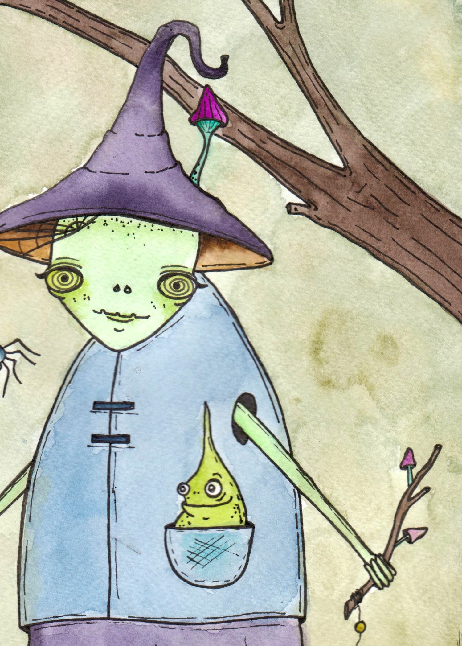 Mushroom Drawing Halloween Wall Decor Spooky Witch House Original