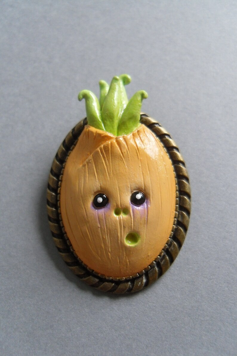 Clay Vegetable Brooch Funny Halloween Jewelry Polymer Clay Veggie Pin Onion Pin Vegetable Brooch Oval Pin Vegetable Jewelry image 2