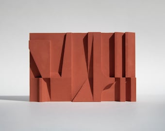 Rzeźba dekoracyjna w kolorze ochry | Minimalistyczna sztuka abstrakcyjna | Nowoczesny wystrój domu z betonu | Ręcznie robiony projekt architektoniczny