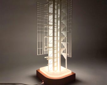 Abstrakcyjny model architektoniczny | Rzeźba drukowana w 3D na betonowej podstawie | Zaprojektowana i wykonana w całości przez architekta | Prezent architektoniczny