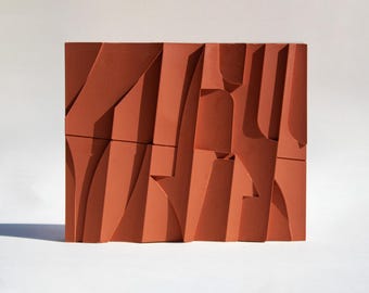 Organiczna abstrakcyjna rzeźba | Ochrowy betonowy obiekt artystyczny | Minimalistyczny wystrój | Ręcznie wykonany przez architekta w Hiszpanii | Nowoczesny akcent w domu