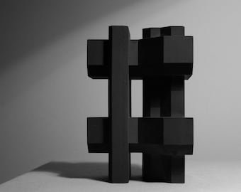 Fermalibri / realizzato a mano con cemento e pigmenti puri / Design brutalista / Oggetto scultoreo nero opaco / Regalo architettonico unico