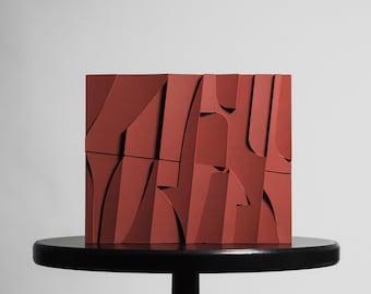 Scultura astratta organica / Oggetto d'arte in cemento ocra / Decorazione minimalista / Fatto a mano da un architetto in Spagna / Accent moderno per la casa
