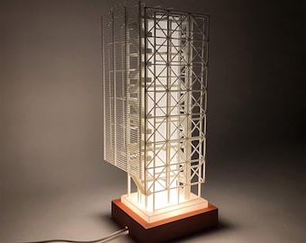 Model architektoniczny z betonową podstawą | Abstrakcyjna podświetlana rzeźba | Zaprojektowana i wykonana przez architekta | Prezent architektoniczny