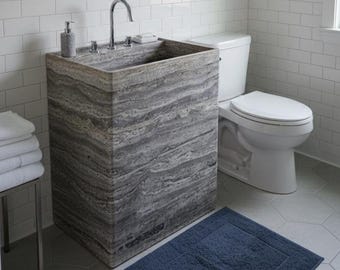 Custom Travertine Marble Pedestal Sink – Natural Stone Vanity Basin