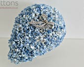 Wedding Bouquet made from Paper Flowers and Buttons in Blue and White Teardrop Flower and Brooch Bouquet - Bow Brooch Centre piece