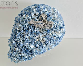 Wedding Bouquet made from Paper Flowers and Buttons in Blue and White Teardrop Flower and Brooch Bouquet - Bow Brooch Centre piece