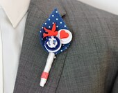 Rockabilly Sailor Polka Dot Wedding Boutonniere Buttonhole for the Groom Best Man Wedding