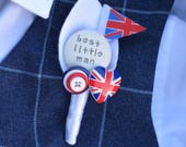 Page Boy / Best Little Man Personalised Wedding Buttonhole - Rule Britannia London UK British Flag Design