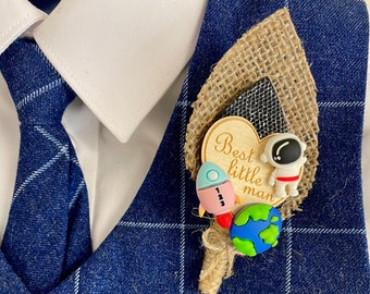 Spaceman Cute Keepsake Buttonhole for Page Boy or Best Little Man Personalised Wedding