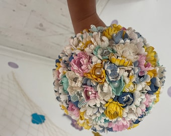 Colourful Paper Flower and Button Wedding Bouquet