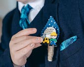 Page Boy / Best Little Man Personalised Wedding Buttonhole - Construction Builder and Dump Truck Design