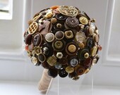 SALE - Rustic Brown Vintage Button Bouquet finished with Gold tones and Twine