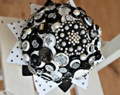 SALE ! Quirky "Spots & Stripes" Button and Brooch Wedding Bouquet in Black / White
