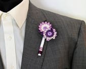 Purple Mix Paper Flower Button Buttonhole / Boutonnière for an Alternative Wedding Groom and Best Man