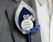 Page Boy / Best Little Man Personalised Wedding Buttonhole - Racing Car F1 Rally Car Wedding Chequered Flag