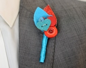 Modern Wedding Buttonhole for the Groom / Best Man in Turquoise and Red Keepsake