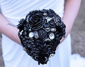 Wedding Bouquet in Black Gothic Style Victorian with silver vintage ballerinas Perfect for the Alternative Bride