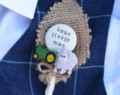 Vintage Rustic Wedding Buttonhole Flowers Alternative Boutonniere for Pageboy with Green Tractor and Sheep - Perfect keepsake Wedding Suit