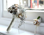 Wedding Bouquet Teardrop Button and Brooch Bouquet with Brooch. A perfect keepsake bouquet alternative to flowers