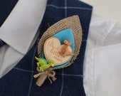 Page Boy Wedding Buttonhole - Wooden Heart with Dinosaurs - Perfect as a Wedding Gift