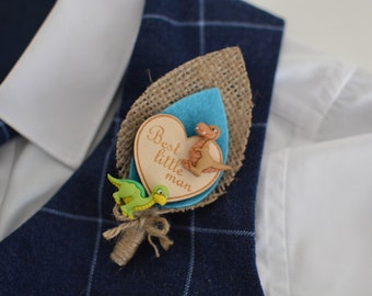 Page Boy Wedding Buttonhole - Wooden Heart with Dinosaurs - Perfect as a Wedding Gift